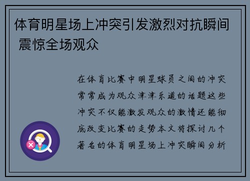 体育明星场上冲突引发激烈对抗瞬间 震惊全场观众